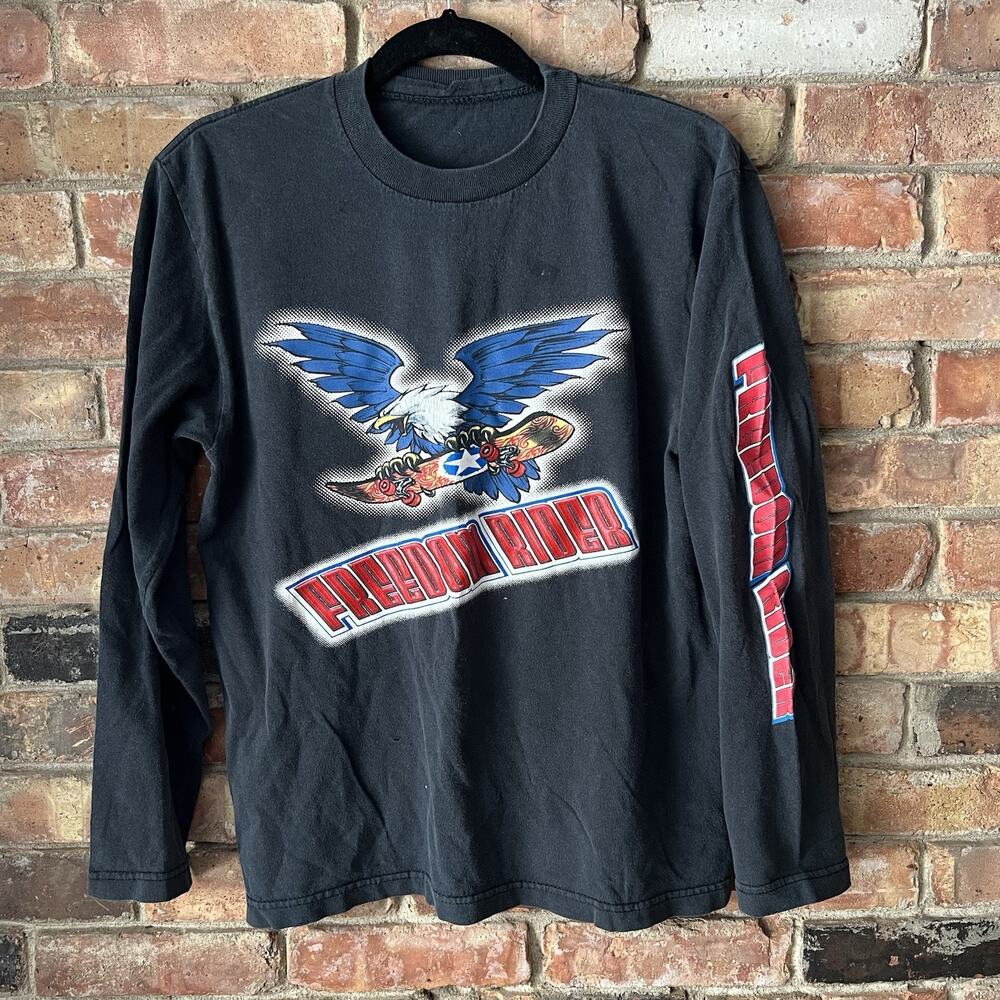 Vintage Y2K Skater T Shirt Boys Medium Surf 90s Grunge Kids Freedom Rider Eagle